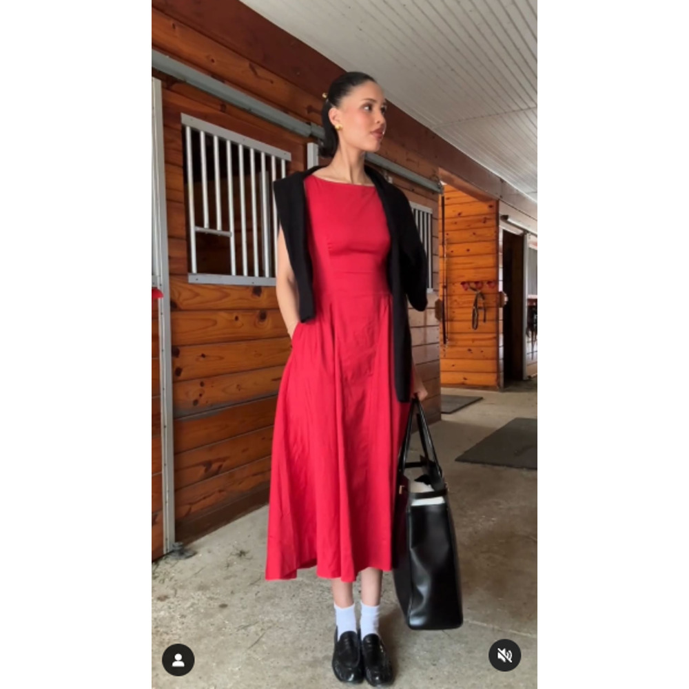 Helsa Red Stretch Cotton Sateen Midi Dress - Picture 6 of 12